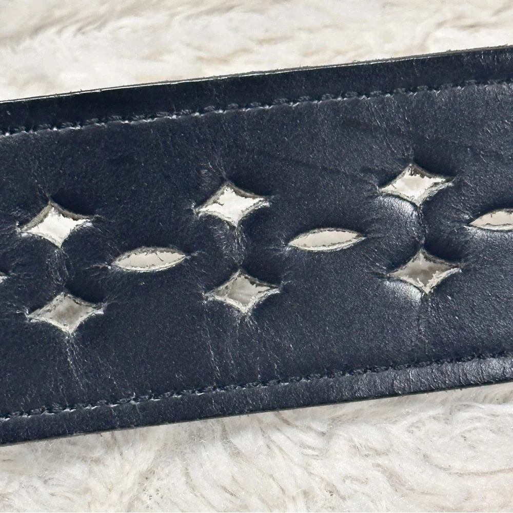Hickok Black Cowhide Leather Diamond Perforated adjustable Belt 38